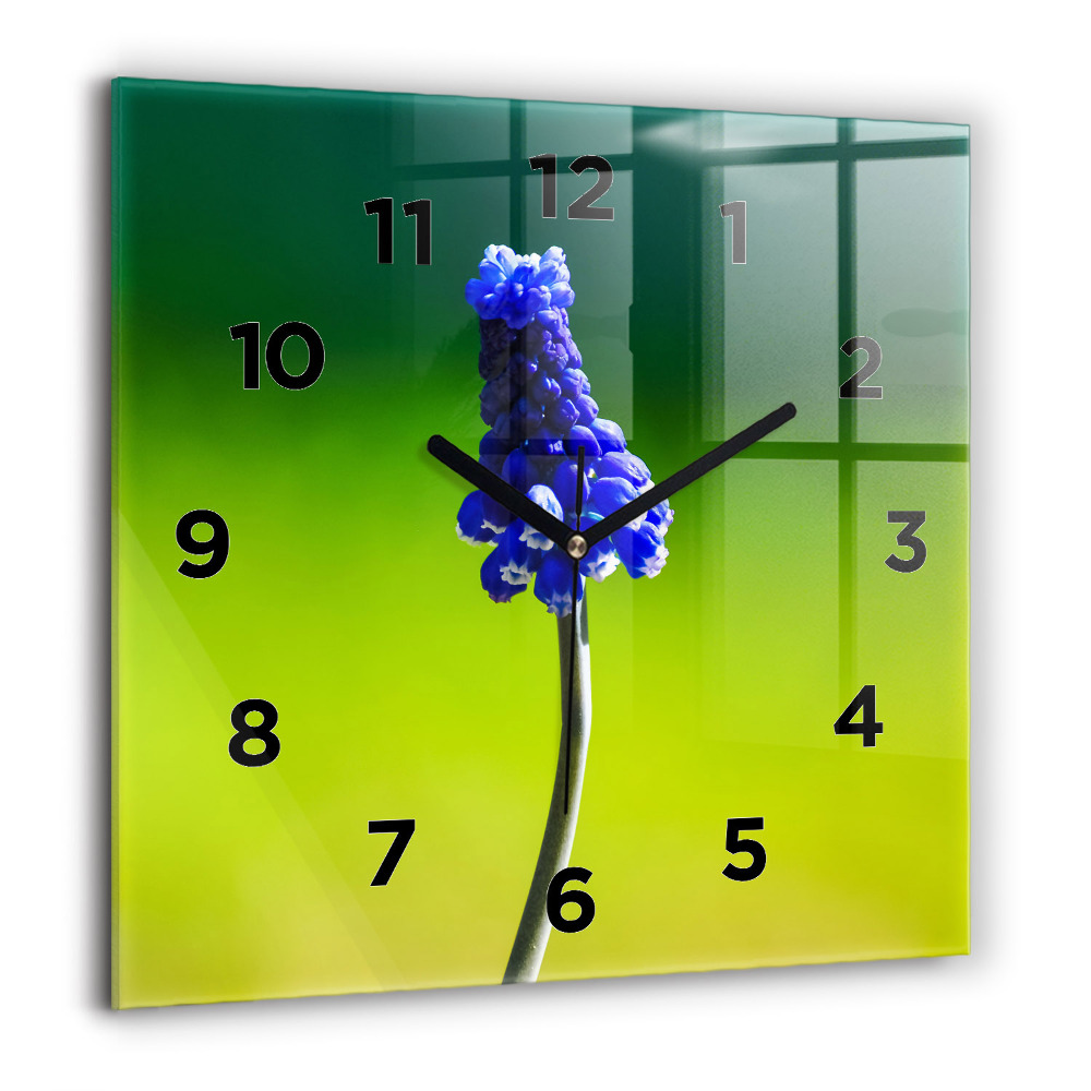 Horloge carrée en verre 60x60 cm Fleurs bleues