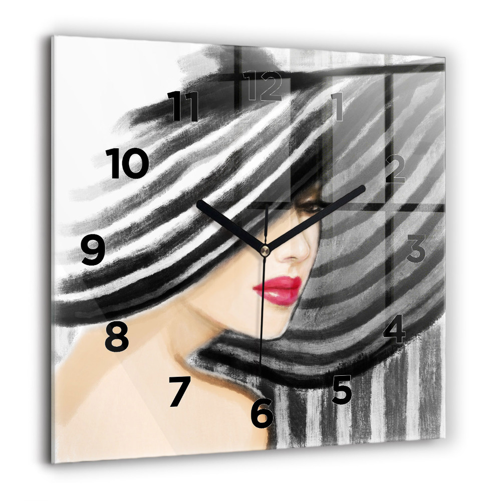 Pendule carrée en verre 60x60 cm Femme en noir et blanc