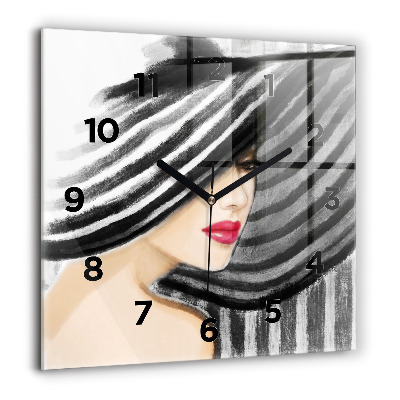 Pendule carrée en verre 60x60 cm Femme en noir et blanc