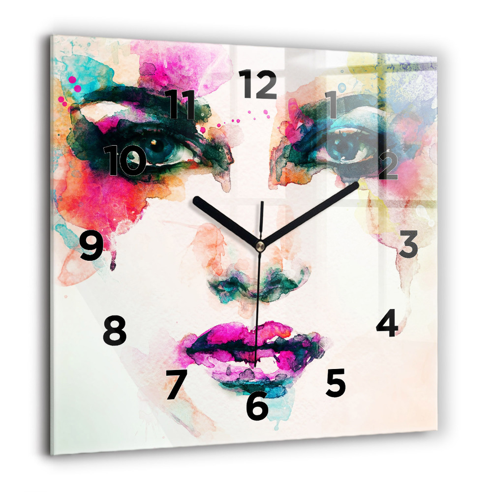 Horloge murale carrée 60x60 cm Visage abstrait d'une femme