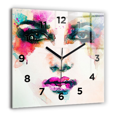 Horloge murale carrée 60x60 cm Visage abstrait d'une femme