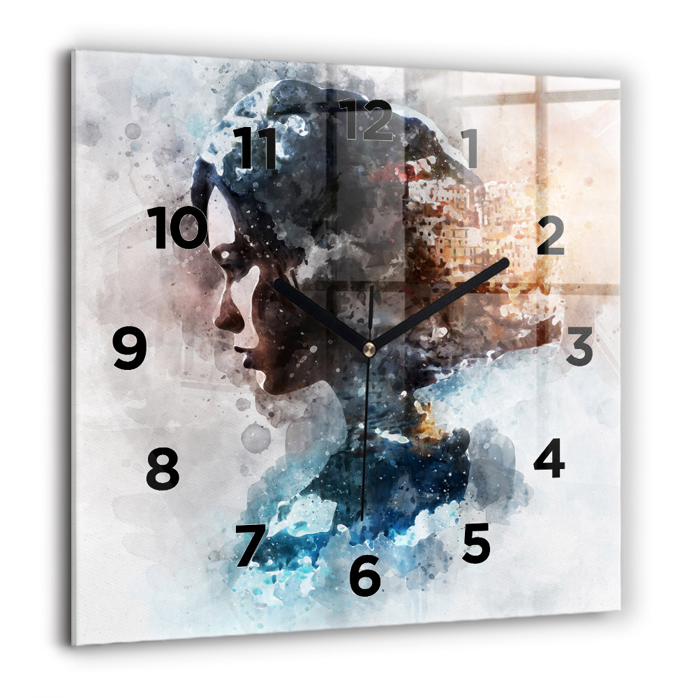 Horloge carrée en verre 60x60 cm Visages abstraits