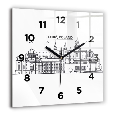 Horloge murale carrée 60x60 cm Panorama de l'architecture de Łódź