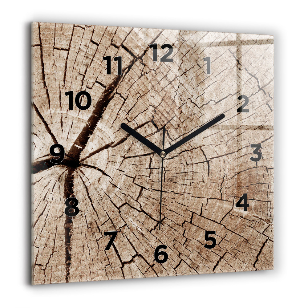 Horloge murale carrée 60x60 cm Tronc en bois ancien