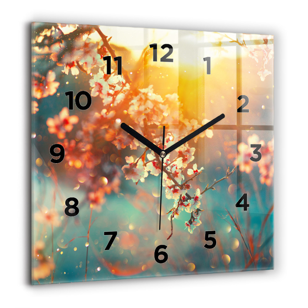 Horloge carrée en verre 60x60 cm Fleurs de printemps
