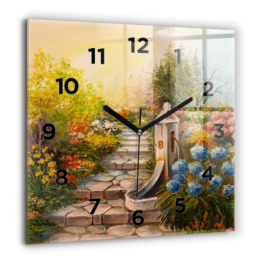 Horloge murale carrée 60x60 cm Composition à l'huile dans une forêt