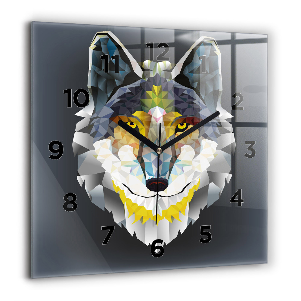 Horloge murale carrée 60x60 cm Tête de loup