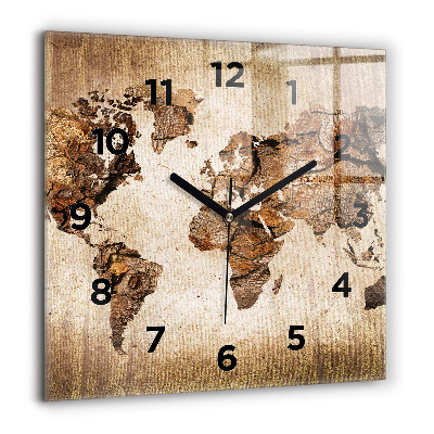 Horloge carrée en verre 60x60 cm Carte du monde ancienne
