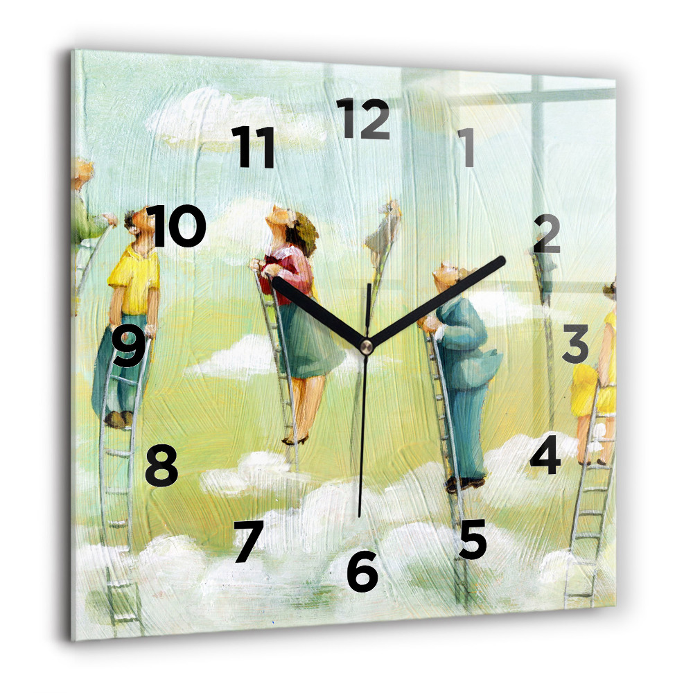 Horloge murale carrée 60x60 cm Personnes sur une échelle