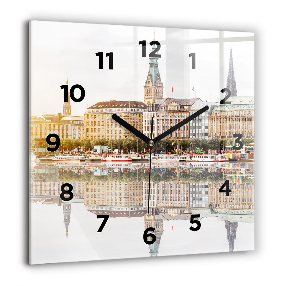 Horloge carrée en verre 60x60 cm Fleuve Hambourg Allemagne