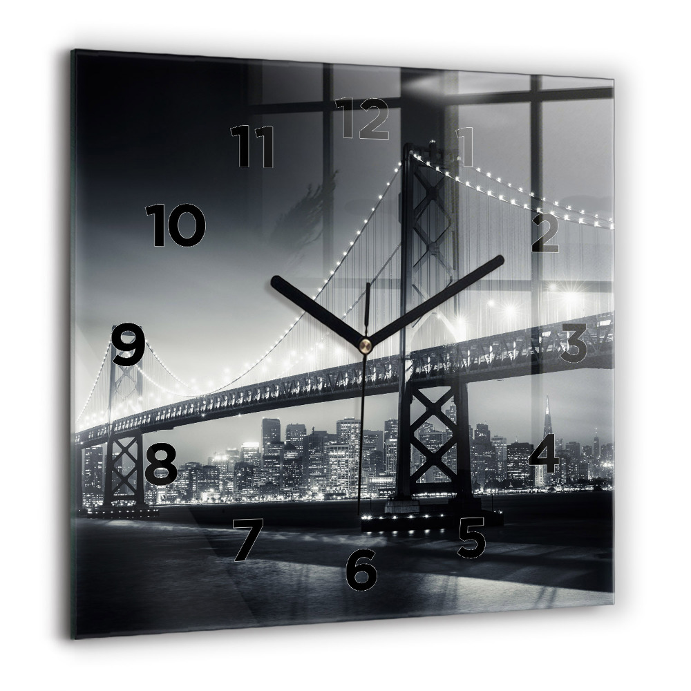 Pendule carrée en verre 60x60 cm Pont de nuit à San Francisco