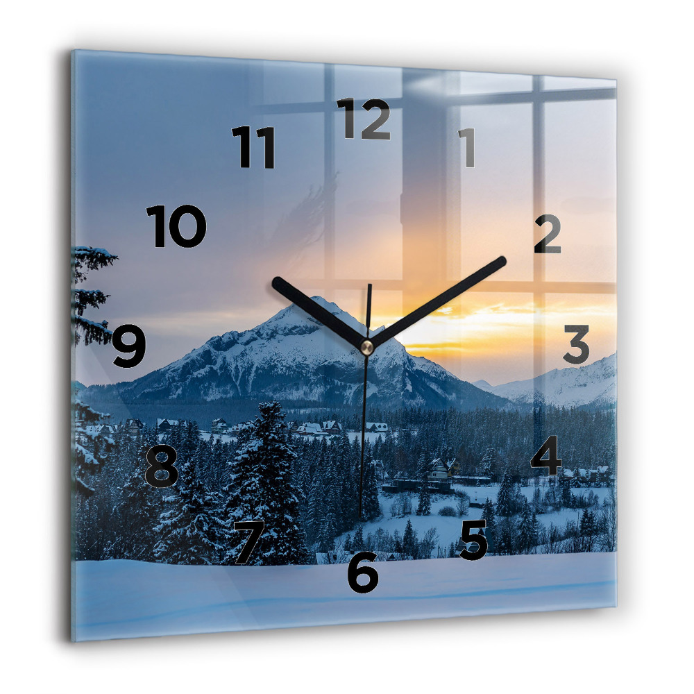 Horloge carrée en verre 60x60 cm Paysage de montagne