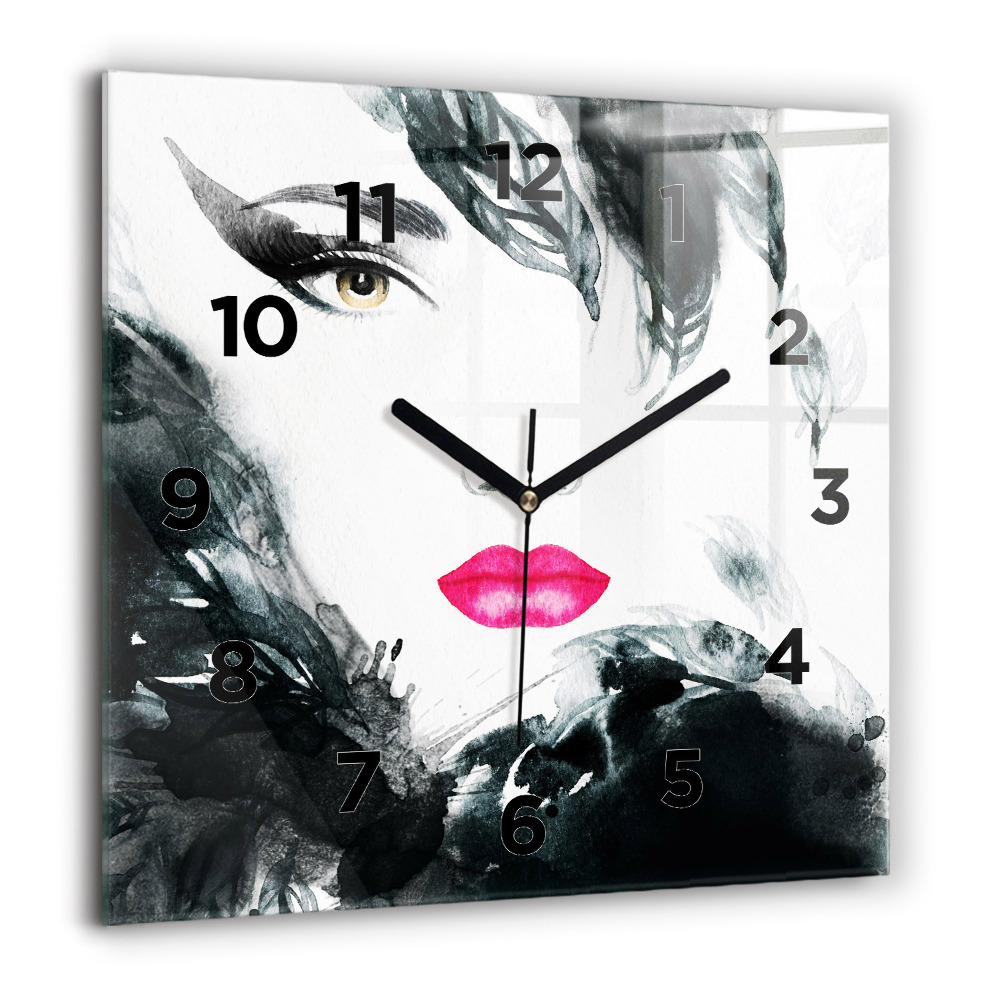 Horloge murale carrée 60x60 cm Portrait d'une femme aux lèvres rouges