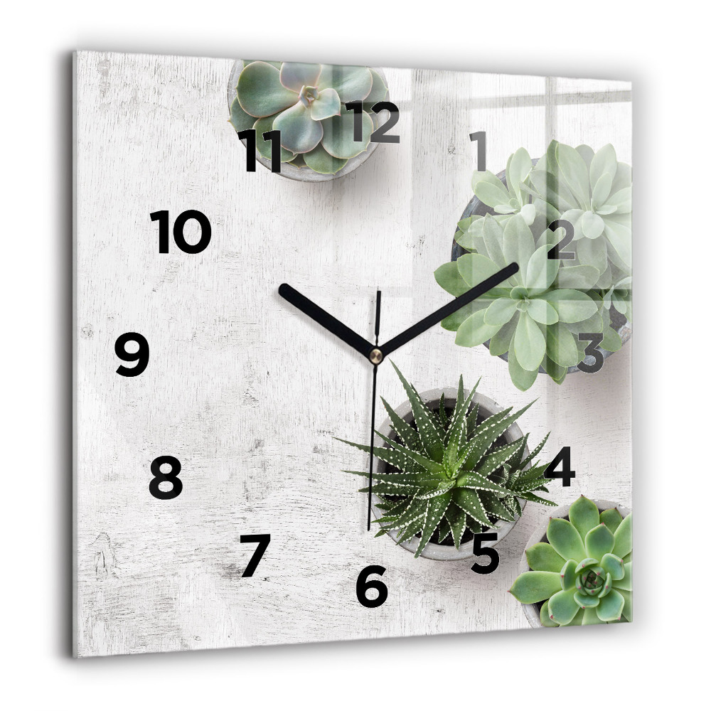 Horloge carrée en verre 60x60 cm Plantes décoratives