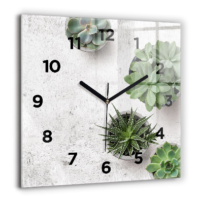 Horloge carrée en verre 60x60 cm Plantes décoratives