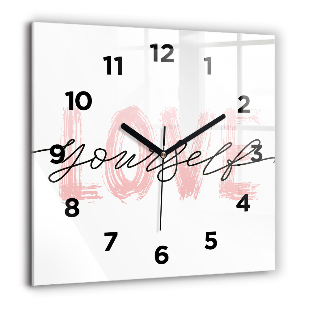 Horloge murale carrée 60x60 cm Inscription Love yourself