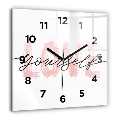 Horloge murale carrée 60x60 cm Inscription Love yourself