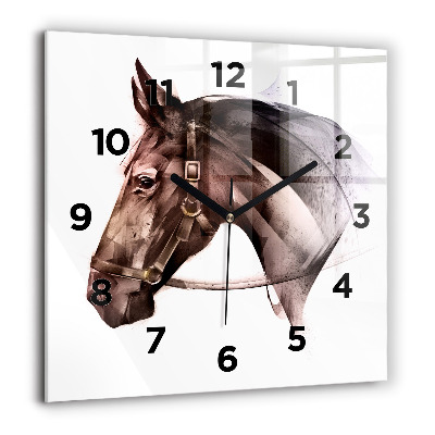 Horloge murale carrée 60x60 cm Profil peint d'un cheval