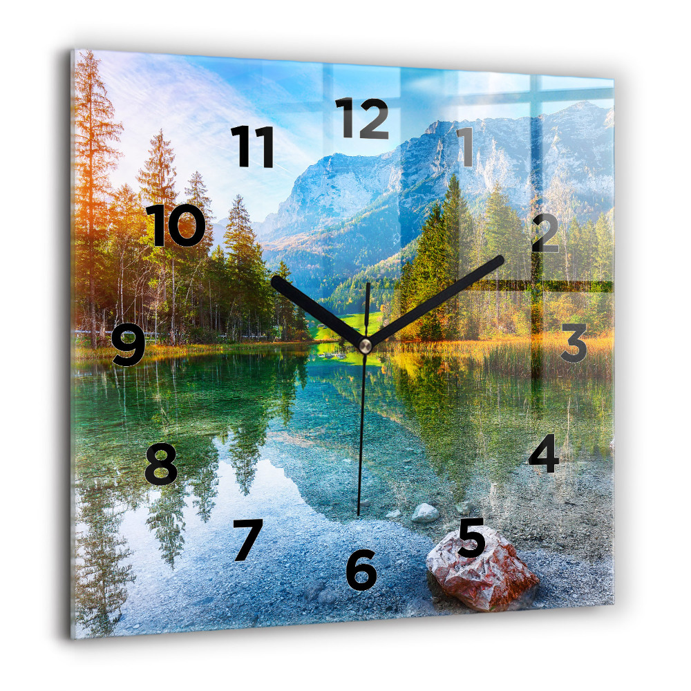 Horloge murale carrée 60x60 cm Rivière montagnes Paysage