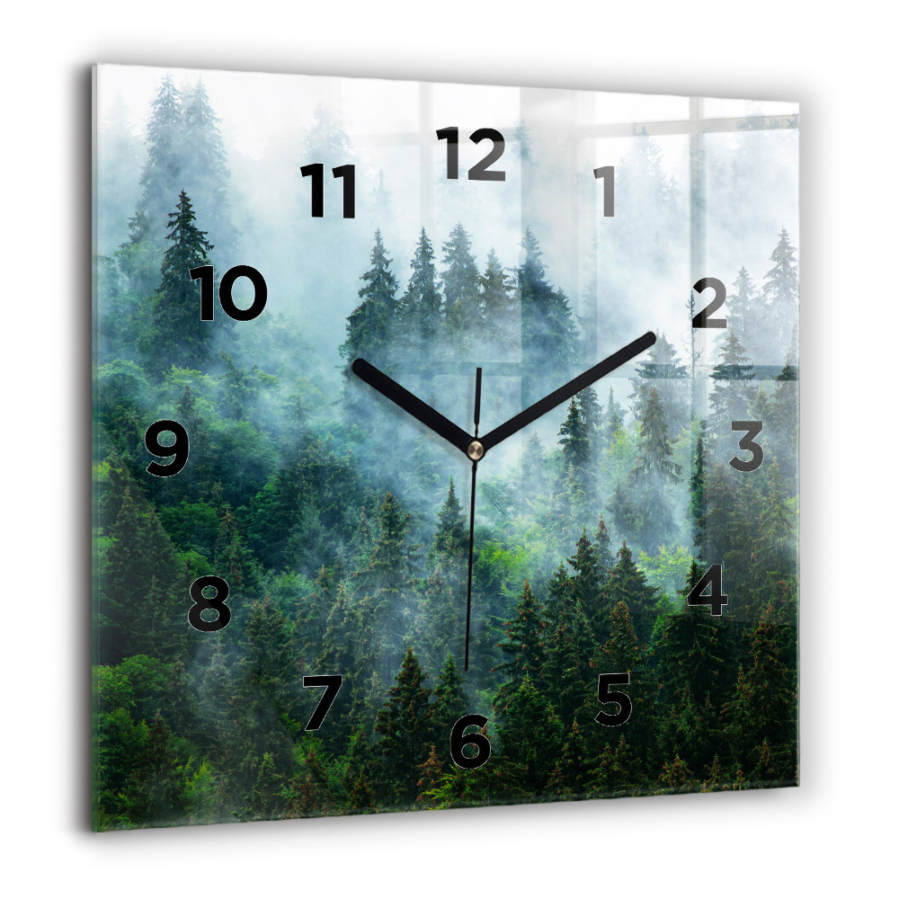 Horloge carrée en verre 60x60 cm Forêt brumeuse