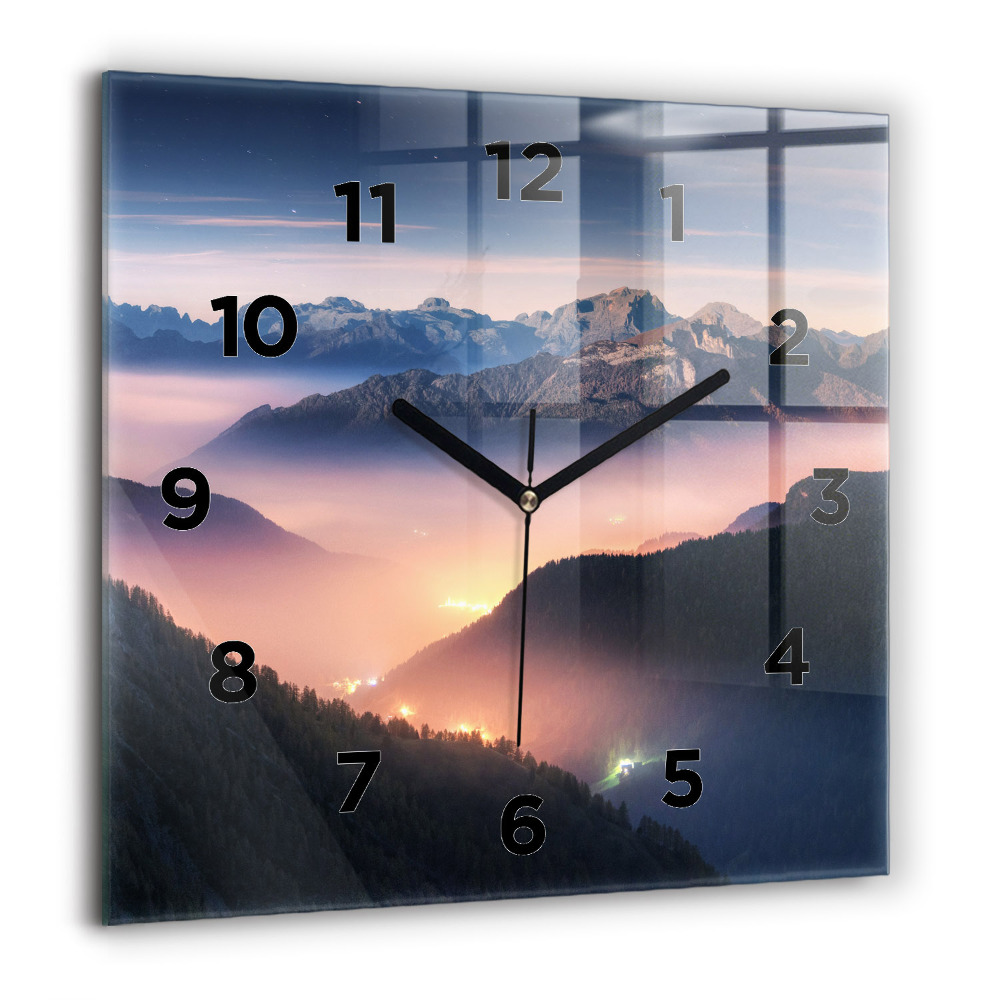 Horloge carrée en verre 60x60 cm Paysage de pics montagneux