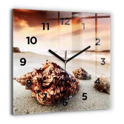 Horloge murale carrée 60x60 cm Coquillage sur la plage