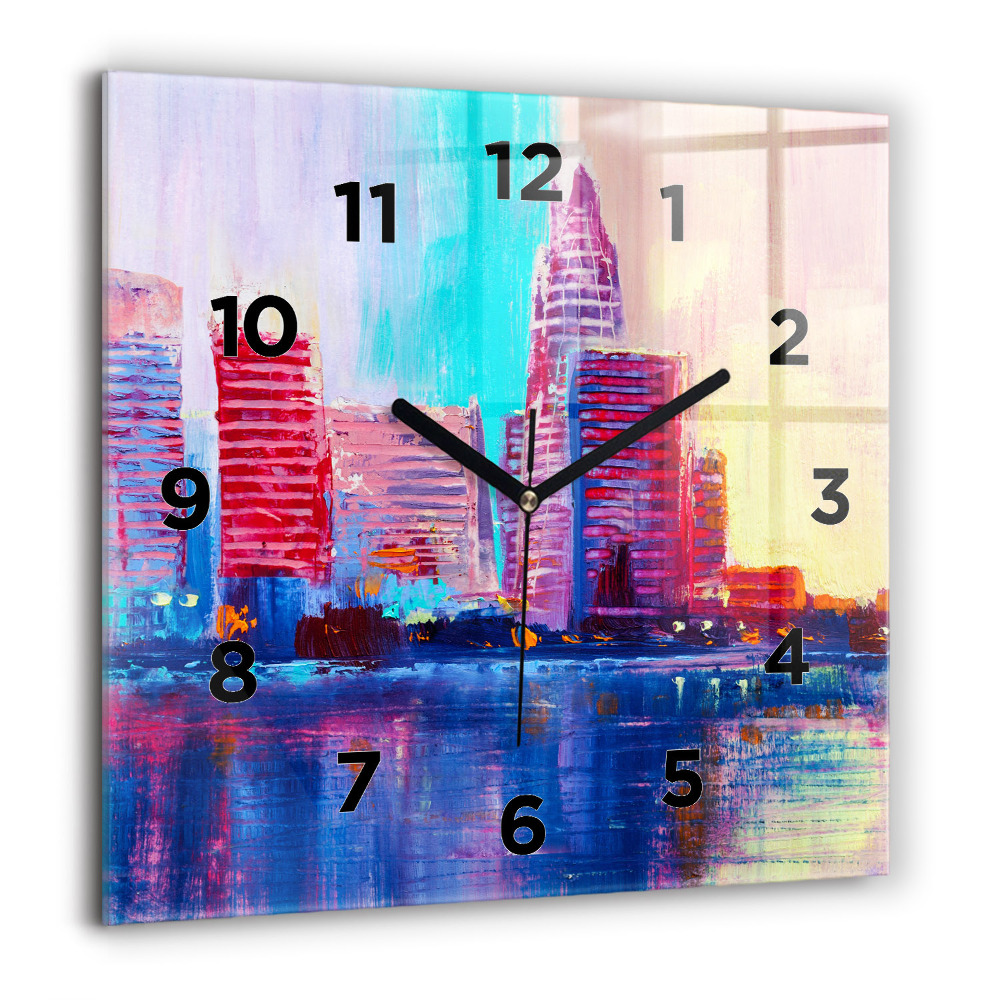 Horloge carrée en verre 60x60 cm Abstrait de gratte-ciel