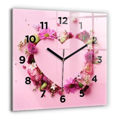 Pendule carrée en verre 60x60 cm Cœur de fleurs