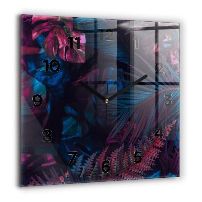 Horloge carrée en verre 60x60 cm Fleurs exotiques