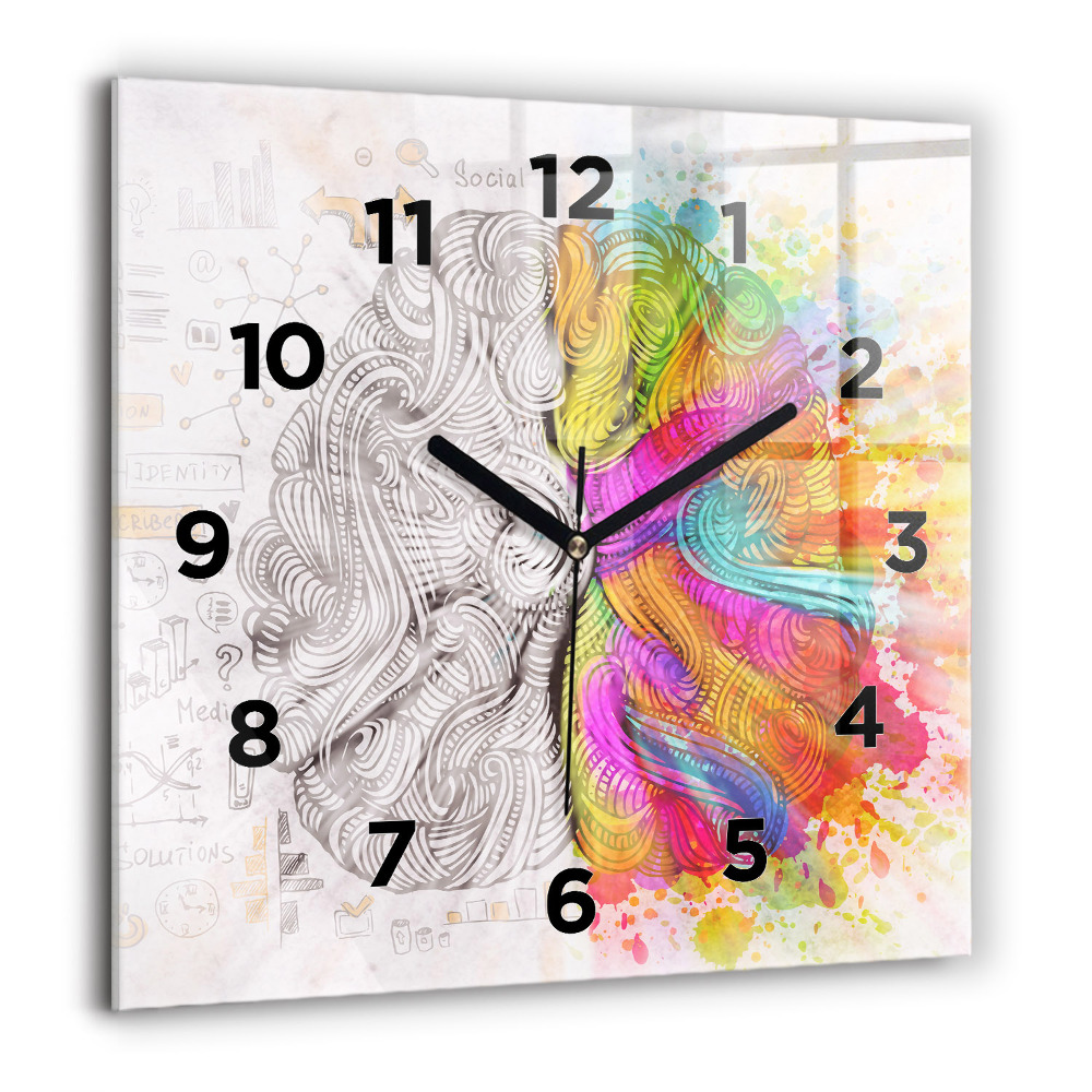 Horloge carrée en verre 60x60 cm Cerveau abstrait