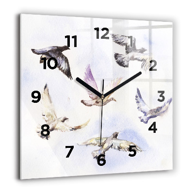 Pendule carrée en verre 60x60 cm Oiseaux volants