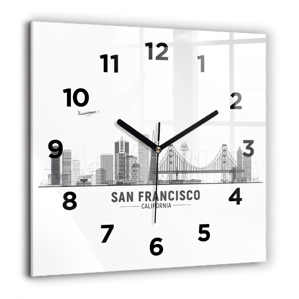 Horloge carrée en verre 60x60 cm Ligne d'horizon de San Francisco