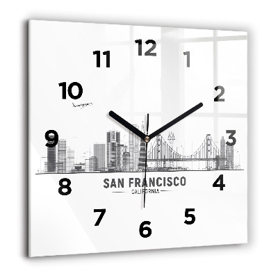 Horloge carrée en verre 60x60 cm Ligne d'horizon de San Francisco