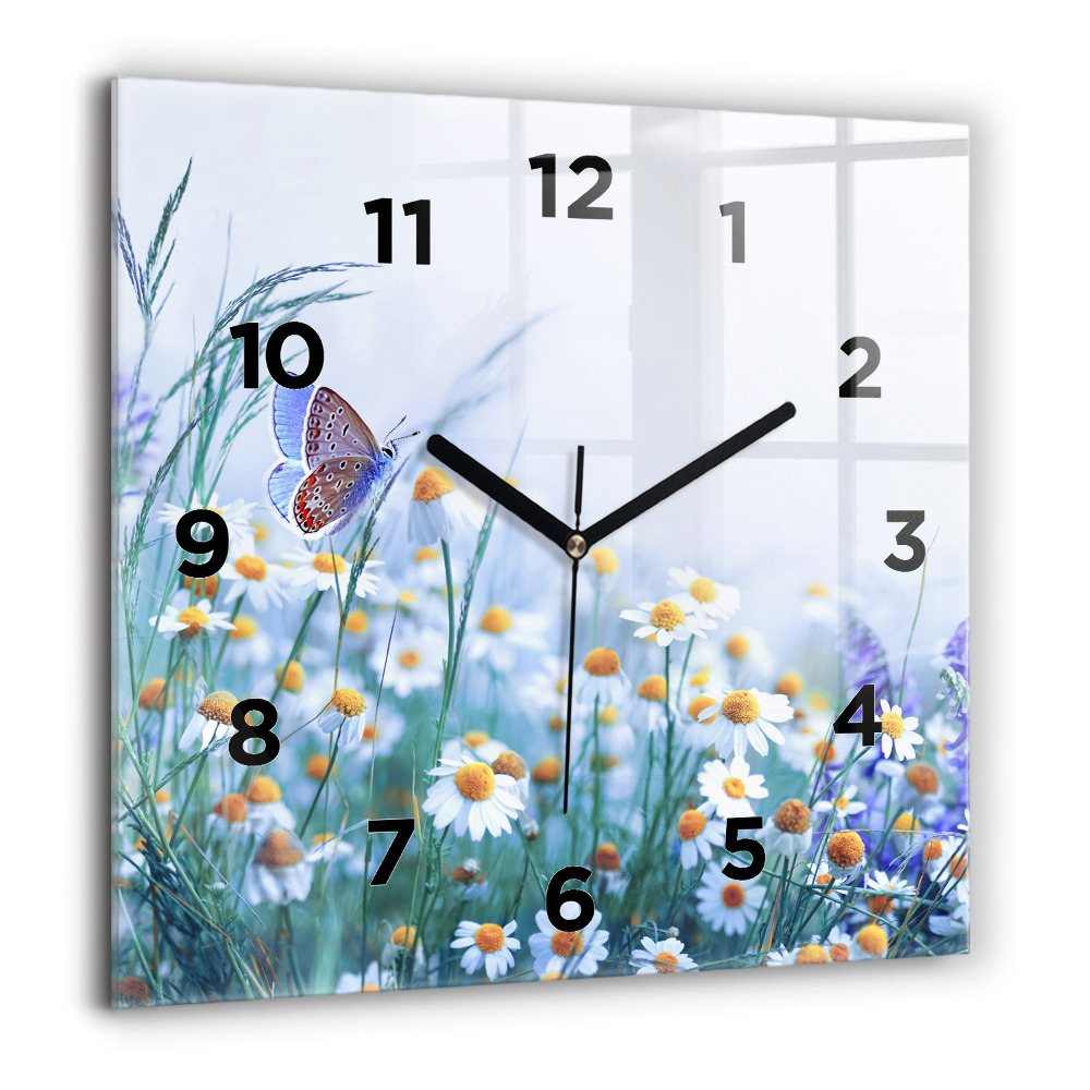 Horloge murale carrée 60x60 cm Papillon dans une prairie