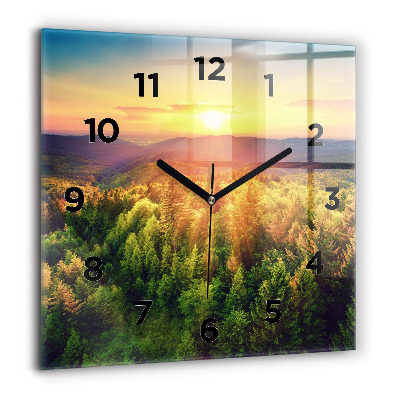 Horloge carrée en verre 60x60 cm Coucher de soleil sur les collines