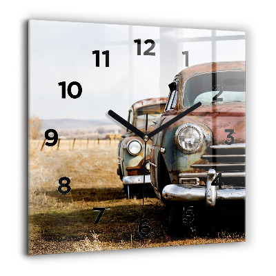 Horloge murale carrée 60x60 cm Vieilles voitures