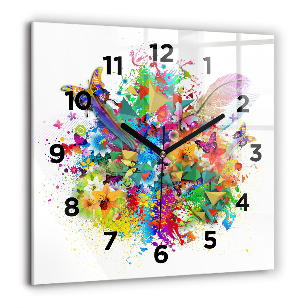 Horloge murale carrée 60x60 cm Harmonie florale avec papillons