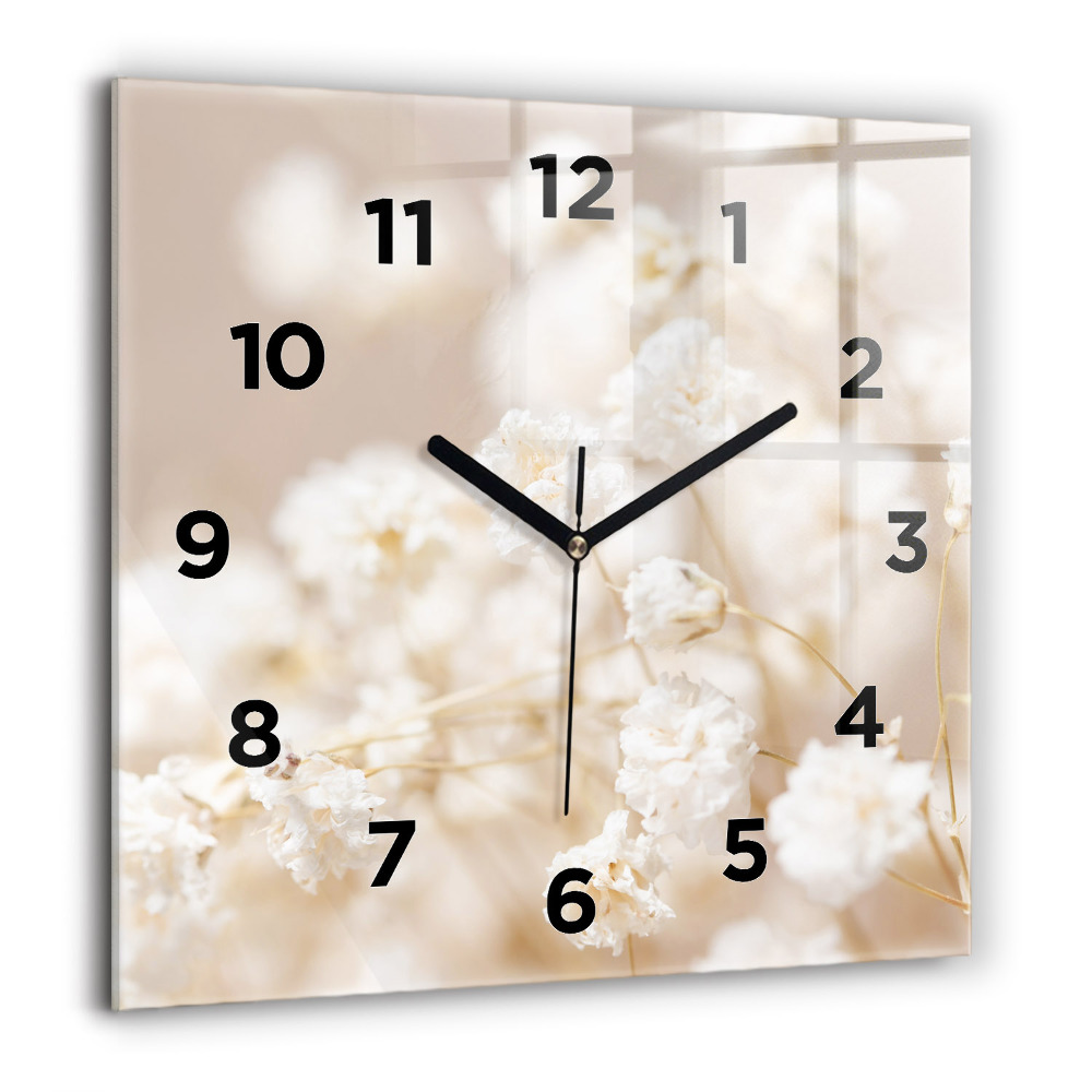 Horloge carrée en verre 60x60 cm Petites fleurs blanches