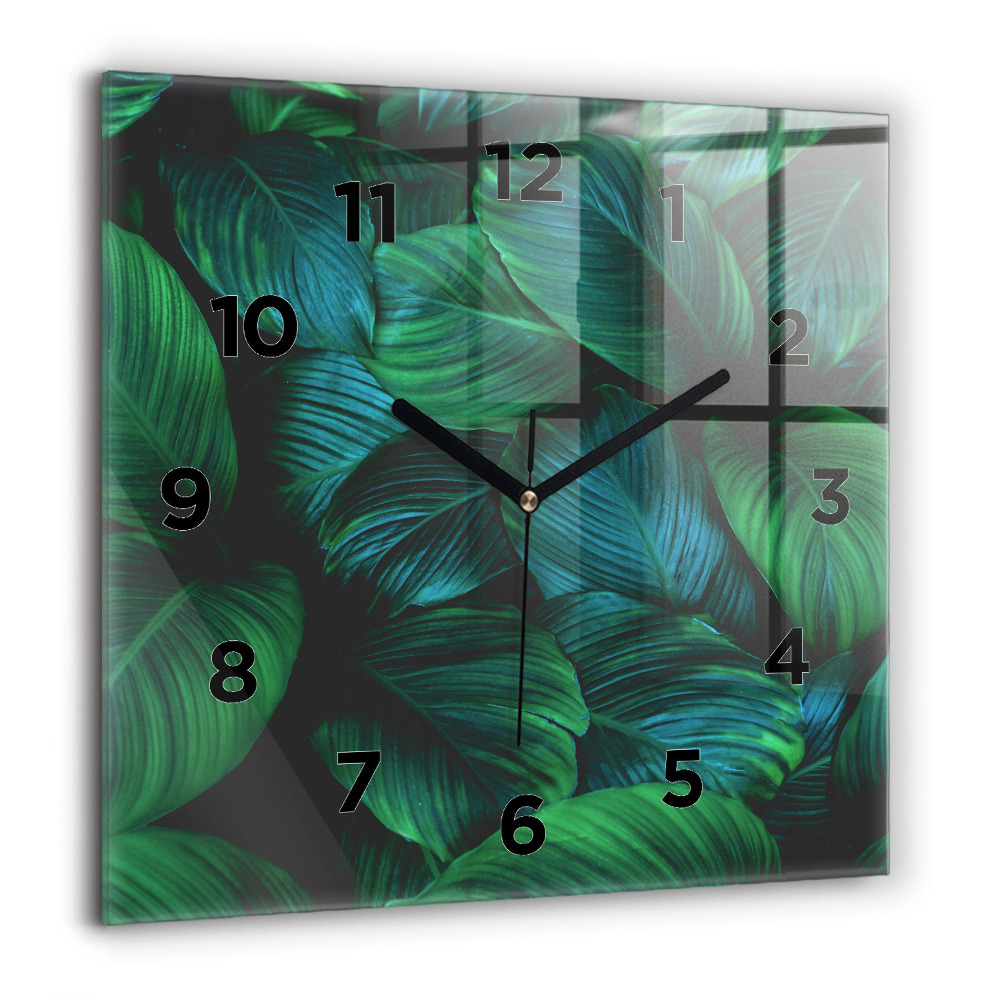 Horloge carrée en verre 60x60 cm Feuilles de la nature