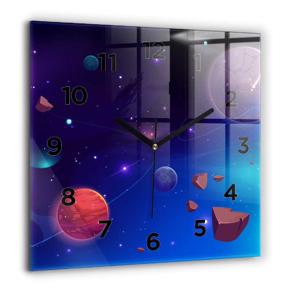 Horloge carrée en verre 60x60 cm Planètes galaxie