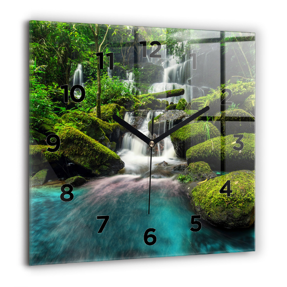 Horloge carrée en verre 60x60 cm Chute d'eau en Thaïlande