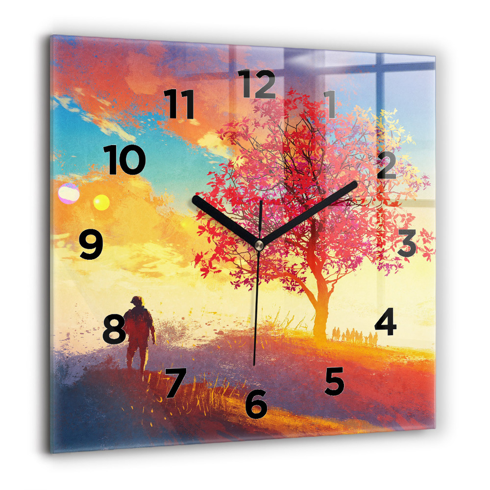 Horloge murale carrée 60x60 cm Paysage d'automne