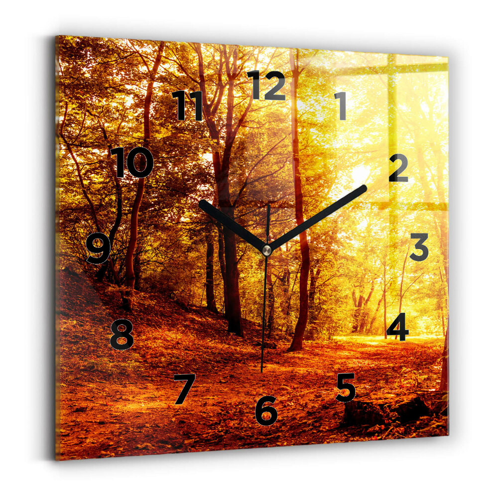 Horloge murale carrée 60x60 cm Paysage forestier au soleil