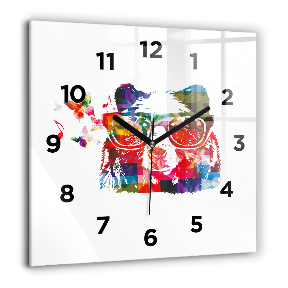 Horloge carrée en verre 60x60 cm Tête d'ours