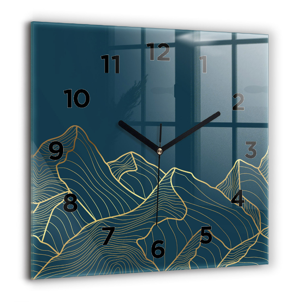 Horloge carrée en verre 60x60 cm Croquis de montagnes