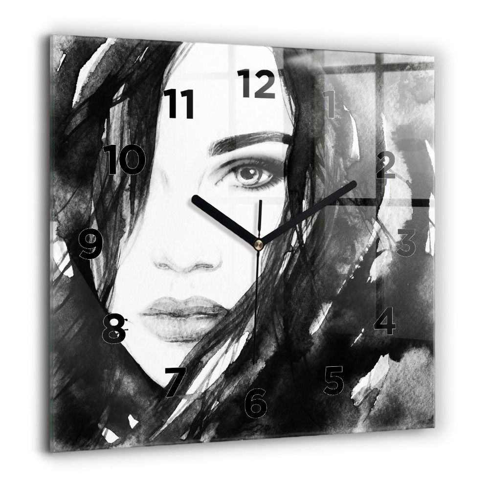 Horloge carrée en verre 60x60 cm Portrait de femme