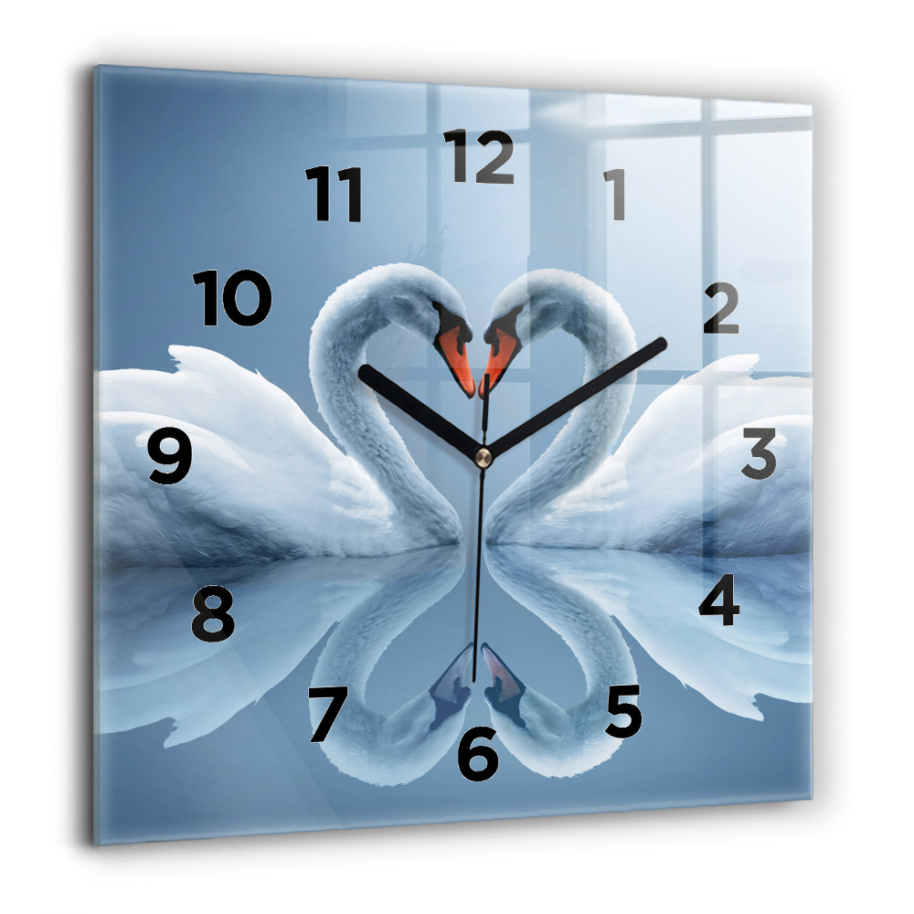 Horloge murale carrée 60x60 cm Cygnes dans le coeur