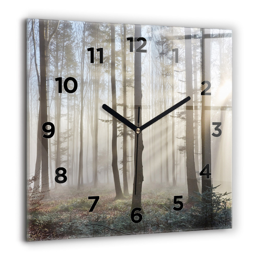 Horloge murale carrée 60x60 cm Forêt dans la brume