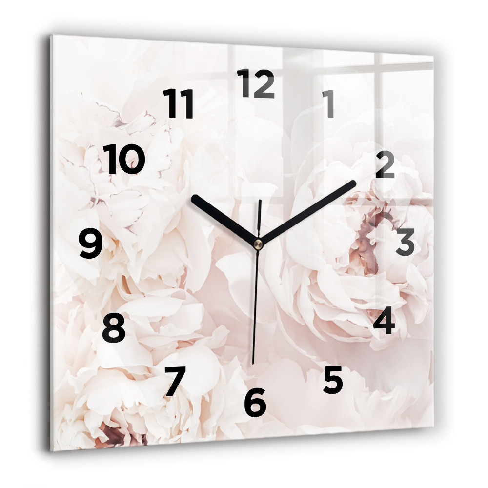 Horloge carrée en verre 60x60 cm Fleurs de pivoine