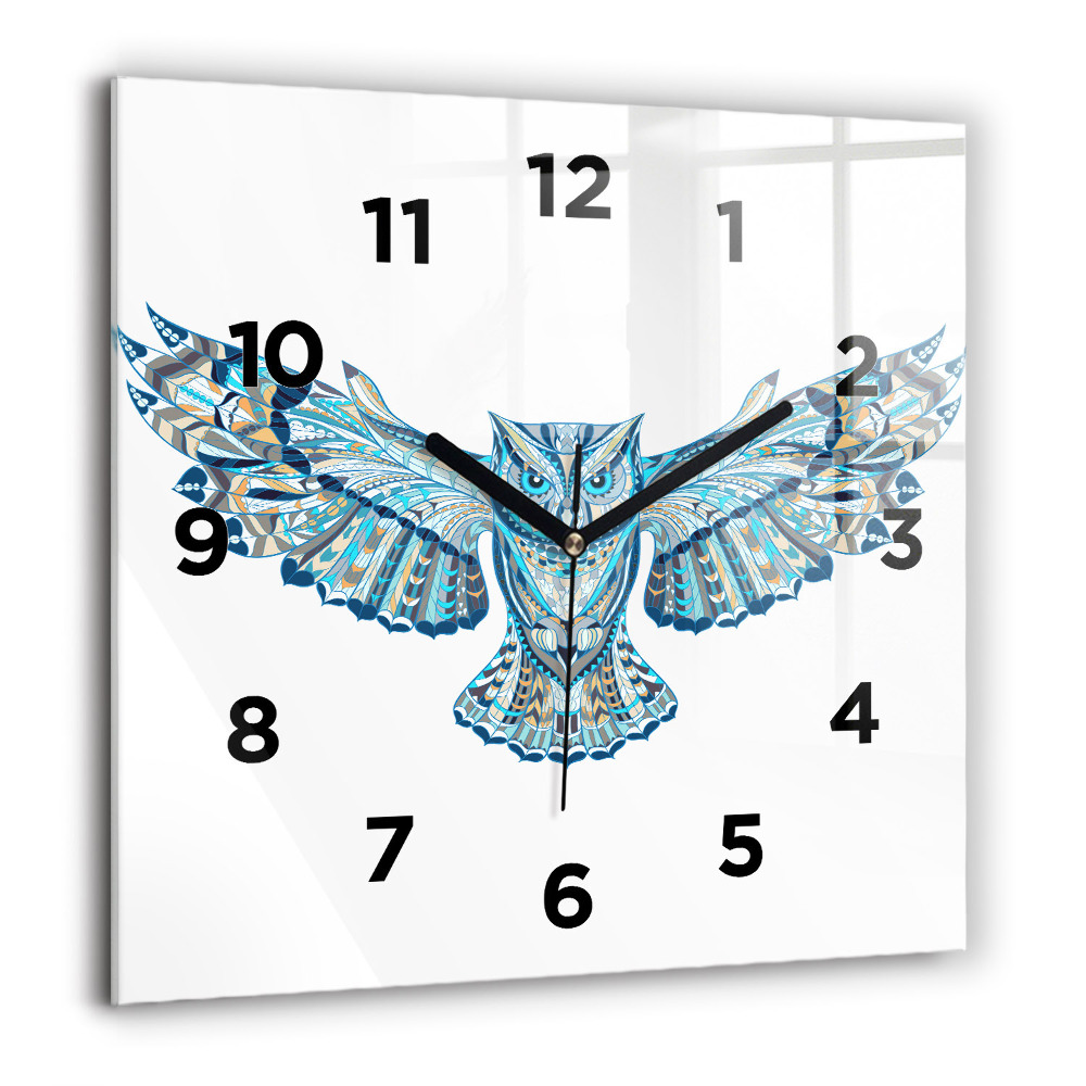 Pendule carrée en verre 60x60 cm Hibou en vol